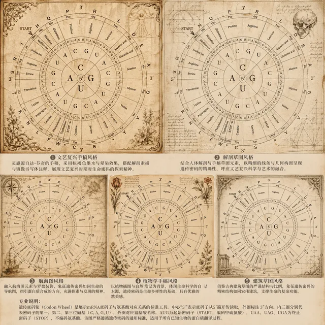 复古风可打印 codon wheel 图表