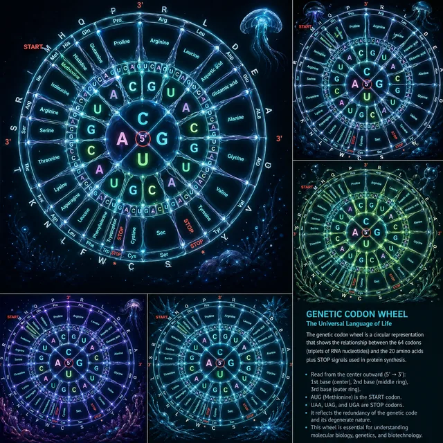 Bioluminescent codon wheel infographic