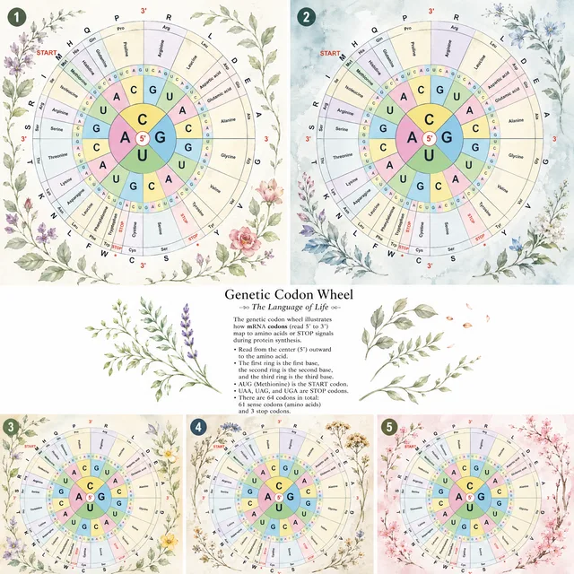Watercolor codon wheel for biology classroom