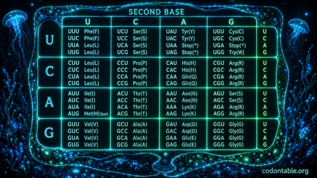 Bioluminescent RNA codon table infographic