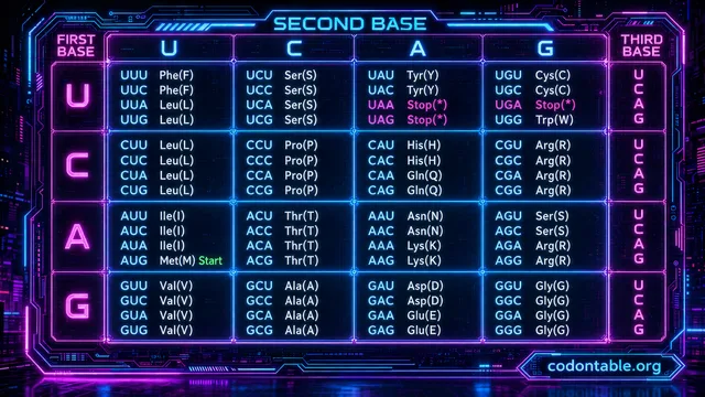 Cyberpunk RNA codon table poster