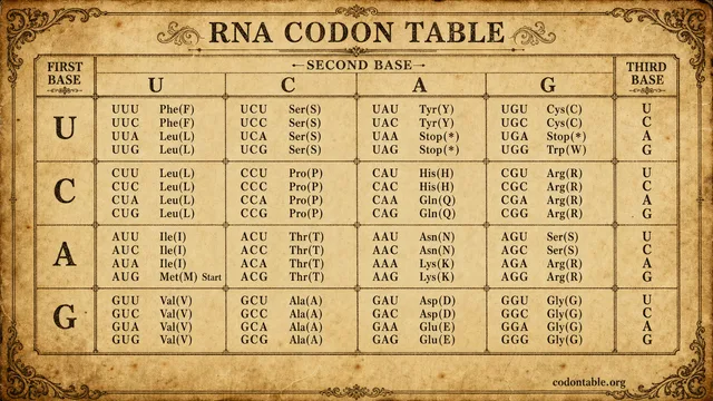 Vintage RNA codon table chart
