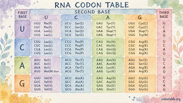 Watercolor RNA codon table poster